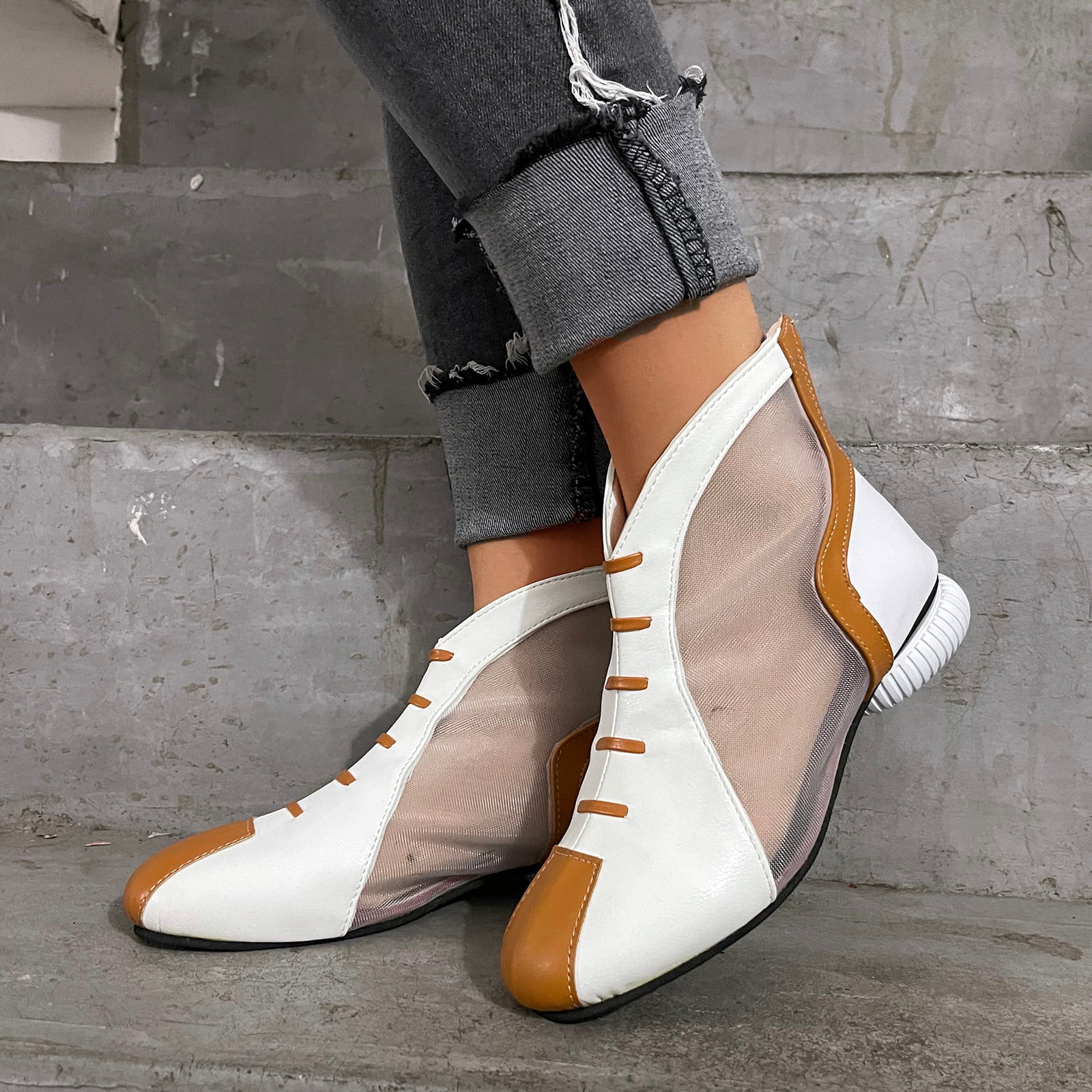 Women's Shoes Flat-heeled Hollow Mesh Single Boots  Round-toed Summer Sandals
