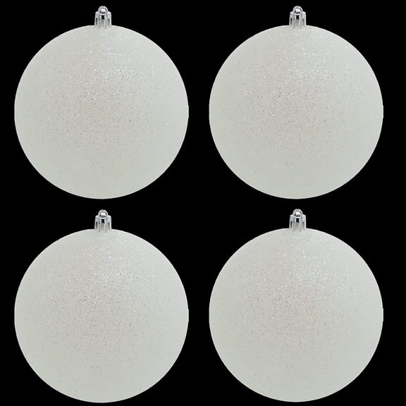 Large 4 Inch White Snowball Ornament (4 Pack) Snow Ball Sparkly Iridescent Christmas Ornament for Winter Theme Valentines Tree Decoration by 4E's Novelty