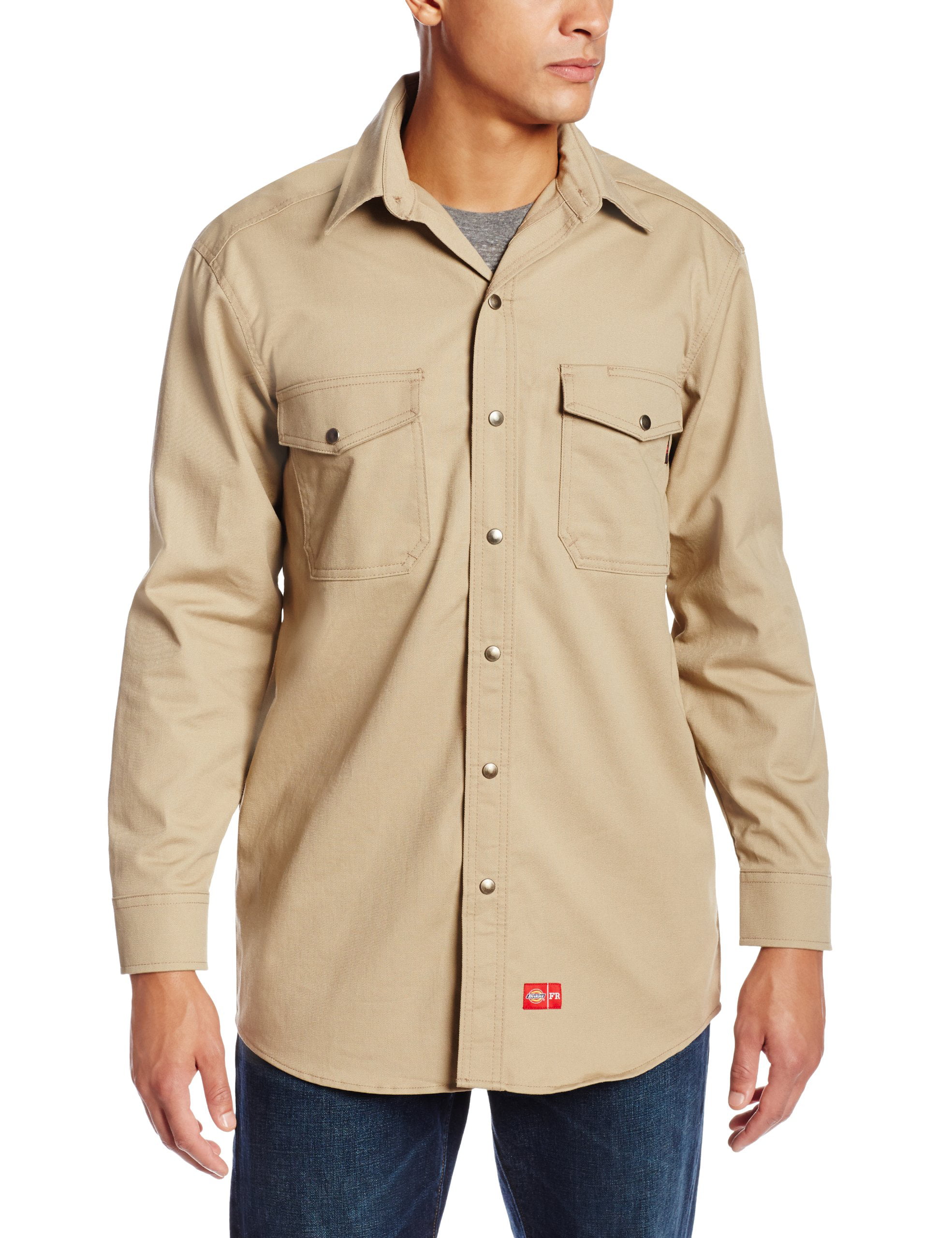 Dickies Men's Big Flame Resistant Long Sleeve Twill Snap Front Shirt ...