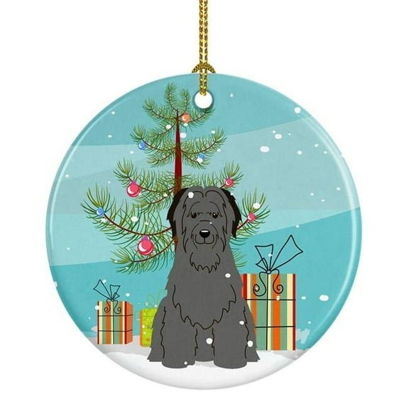Merry Christmas Tree Briard Black Ceramic Ornament