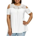 thumbnail image 2 of JeashCHAT Shirts for Women Clearance Plus Size Women O-Neck Cold Shoulder Solid Lace Short Sleeve Zipper Tops Blouse, 2 of 7