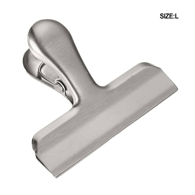 Becaristey Stainless Steel Food Sealer Clip Portable Dust-proof Storage Sealing Document Receipt Ticket Clamp Snacks Kitchen Silver Large 1Set
