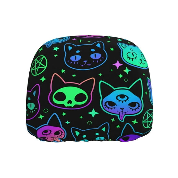 2 Breathable Soft Car Seat Headrest Covers Universal Accessories And Decorations Cute Cartoon Witchcraft Cat Bright