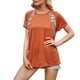 thumbnail image 5 of Camiseta de mujer con estampado de manga corta, cuello redondo, camiseta informal de verano, naranja, XL kenally  AP001232-12, 5 of 7
