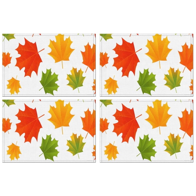 Colorful Maple Leaves Durable Cloth Place Mats 4PCS Thanksgiving Harvest Fall Autumn Anti-slip Dining Table Mats 12 X 18 Inch Holiday Fashions Dining Table Place Mats for Kitchen Dining Room