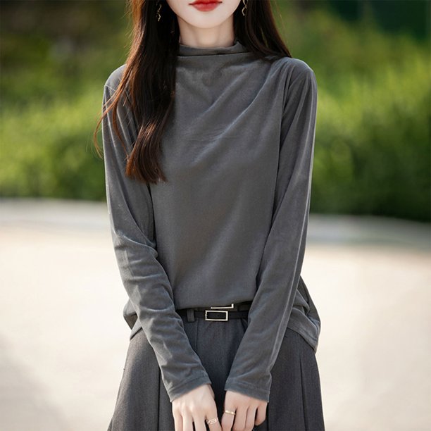 Suéter de cuello redondo para mujer, suéter de punto de manga larga de color liso con cuello redondo, suéter fino, blusa para mujer