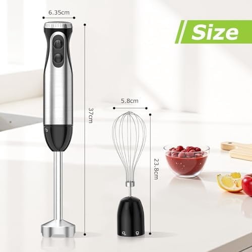 Immersion Handheld Blender with Whisk, 20-Speed & Turbo Mode Hand Blender Stick 500W, 304 Stainless Steel Hand Blender for Soup, Smoothie, Puree, Baby Food