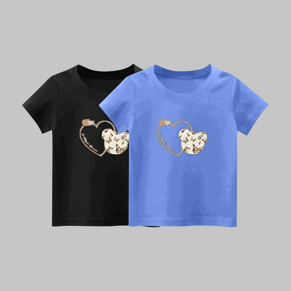Frwgonr Boys Girls Graphic Tees Black 2-Pack Cute Graphic Tee Tops Kids Summer School Outfit Clothes 1T-14