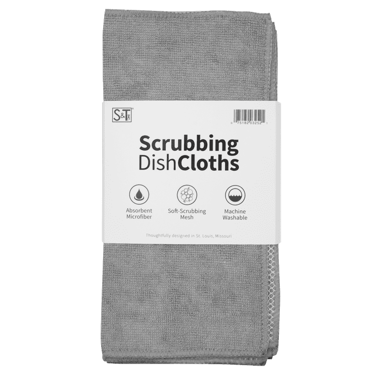 S&T INC. Dish Cleaning Cloth with Poly Scour Side, 12 x 12, 10 Pack,  Assorted Colors 