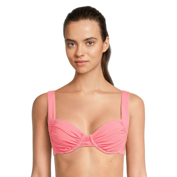 Becca Womens Standard Shirred Underwire Bikini Top 853557 Coral Reef Pink D
