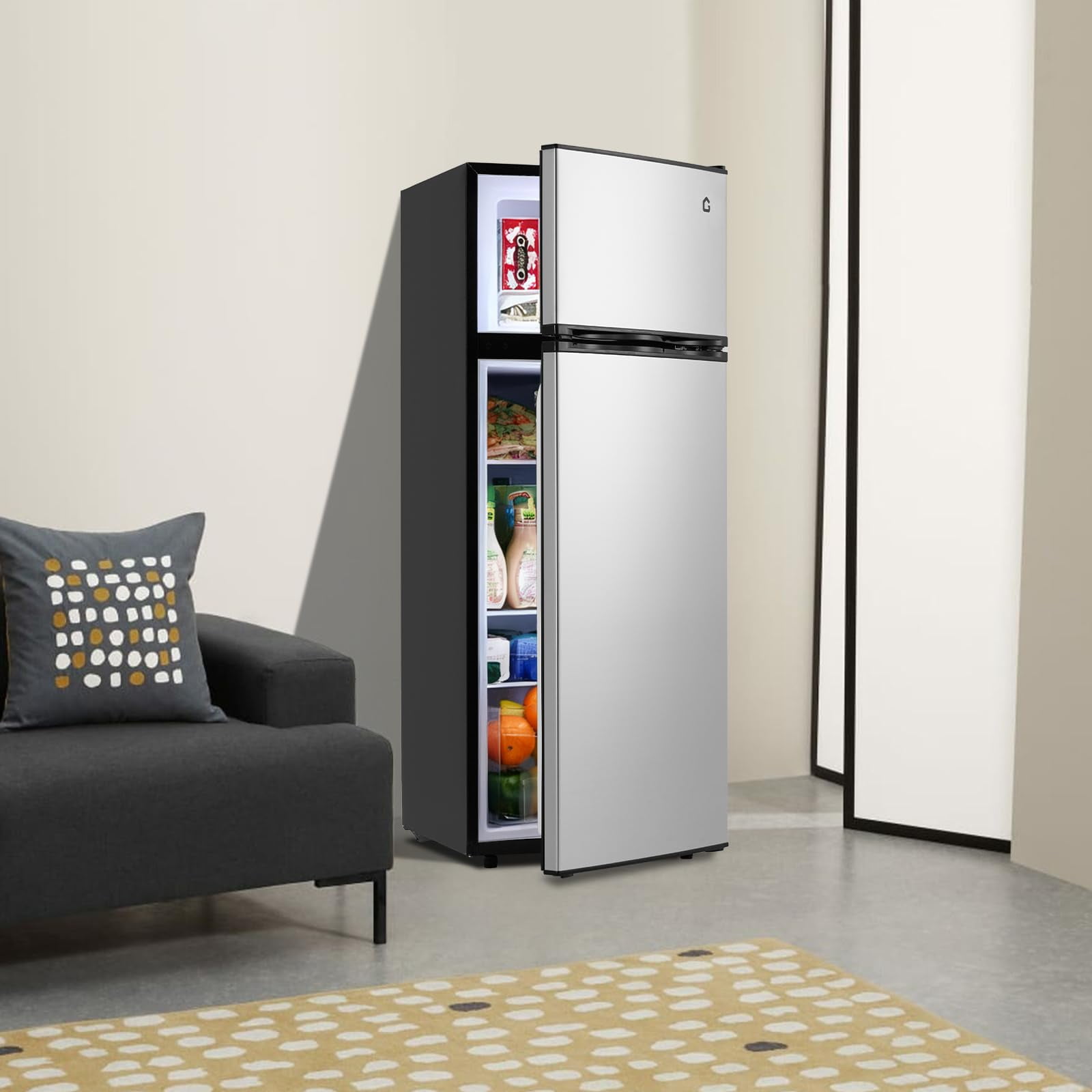 Compact Mini Fridge with Freezer, 7.5 Cu.Ft - Dual Zone Temperature Control, 7 Adjustable Settings, Removable Shelves, Quiet & Energy Efficient - Ideal for Bedroom, Office, Dorm