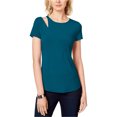 thumbnail image 1 of I.N.C Womens Cutout Shoulder Basic T-Shirt, Green, Small, 1 of 1