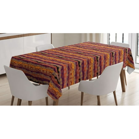 

Wave Tablecloth Style Abstract Zigzag Art with Circular Patterns in Warm Tones Illustration Rectangle Satin Table Cover Accent for Dining Room and Kitchen 60 X 90 Multicolor by Ambesonne