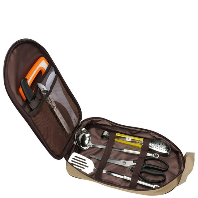 Youkk Ensemble de 8 Pcs de Vaisselle de Camping avec Sac de Rangement et Sangle de Transport, Grande Capacité pour Cuisine, Randonnée, Voyage, Beige/8 Pcs/ensemble