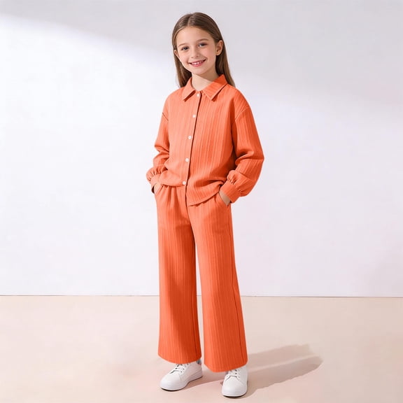 ATOGUTA Teen Girls Clothing Set Kids Sweatsuit Button Up Long Sleeve Jacket Sweatpants Fashion Clothing Set Size 7-12, Orange