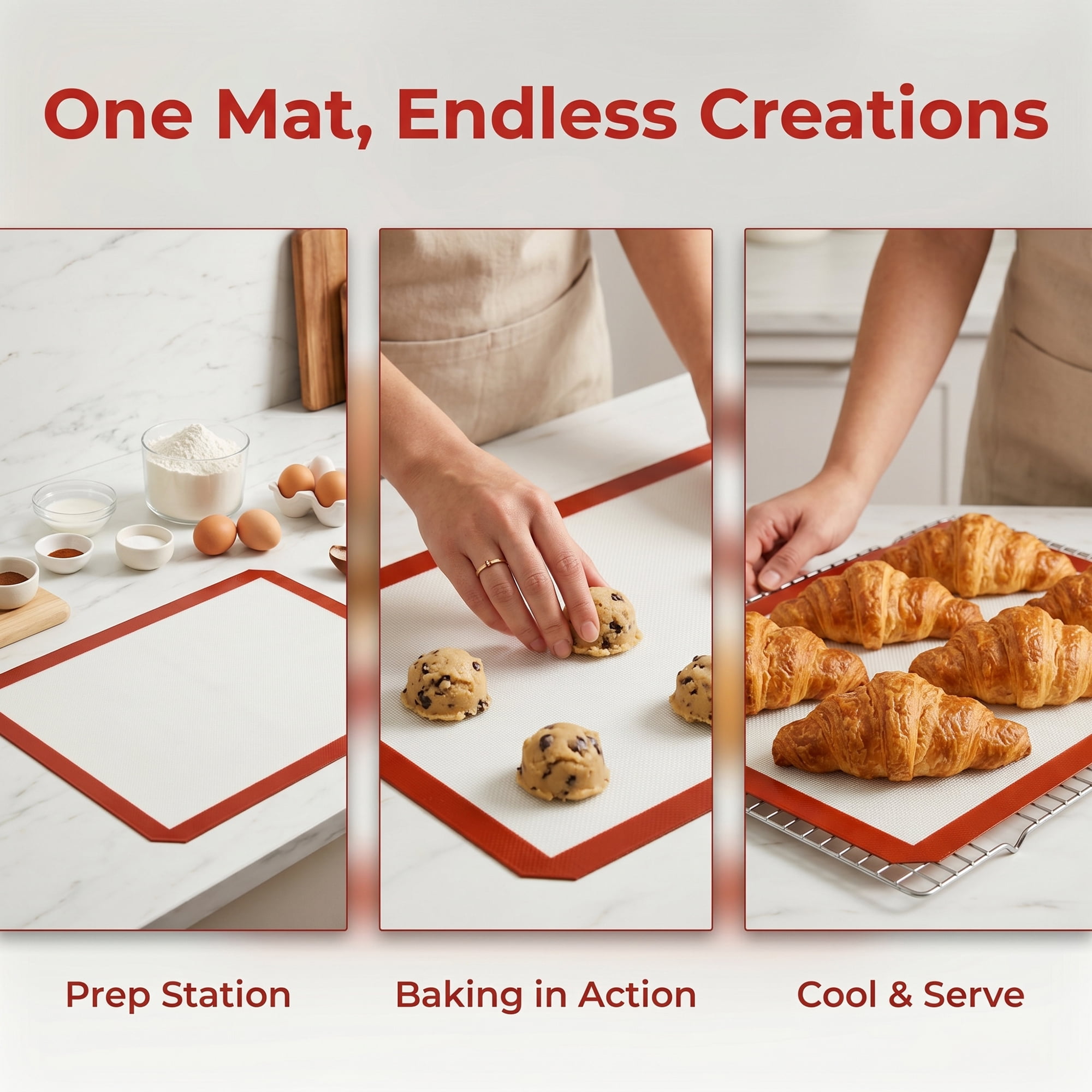 Unique Bargains Heat Resistant Dough Rolling Baking Sheet Pastry Mat Red-White 16.5"x11.6"