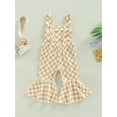 thumbnail image 4 of Toddler Kids Girls Overalls Checkerboard Plaid Print Sleeveless Flare Pants Jumpsuits Summer Casual One-Piece Outfit, 4 of 7