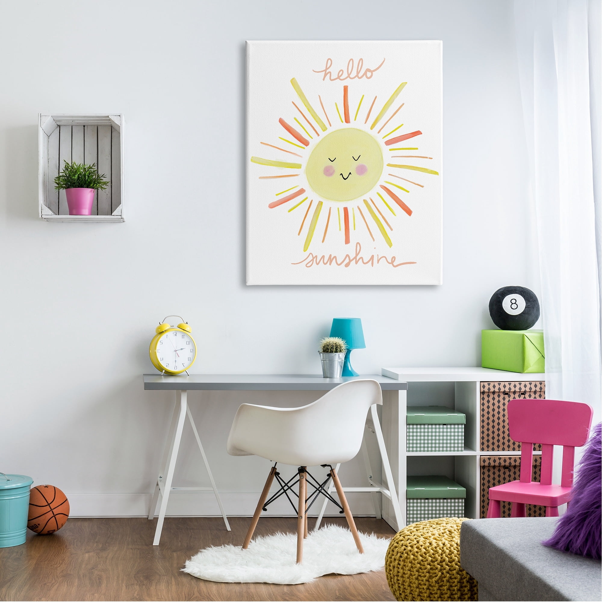 Stupell Industries Hello Sunshine Endearing Smiling Sun Rays Cursive Canvas Wall Art, 36 x 48, Design by Anna Whitham