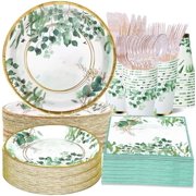 350 Pcs Sage Green Plates and Napkins Party Supplies Serve 50 Sage Green Baby Shower Decorations Eucalyptus Paper Plates and Cups And Napkins Sets for Boho Birthday Wedding Baptism Bridal