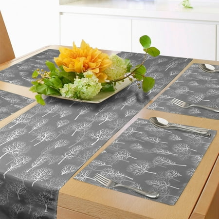 

Forest Table Runner & Placemats Nature Eco Pattern with Winter Woodland Deciduous Trees Set for Dining Table Decor Placemat 4 pcs + Runner 16 x72 Dimgray White by Ambesonne