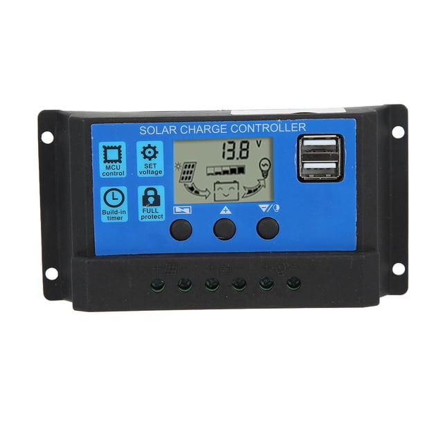 Controlador de carga solar 30A Regulador de panel solar Salida USB dual para paneles solares de 12V/24V