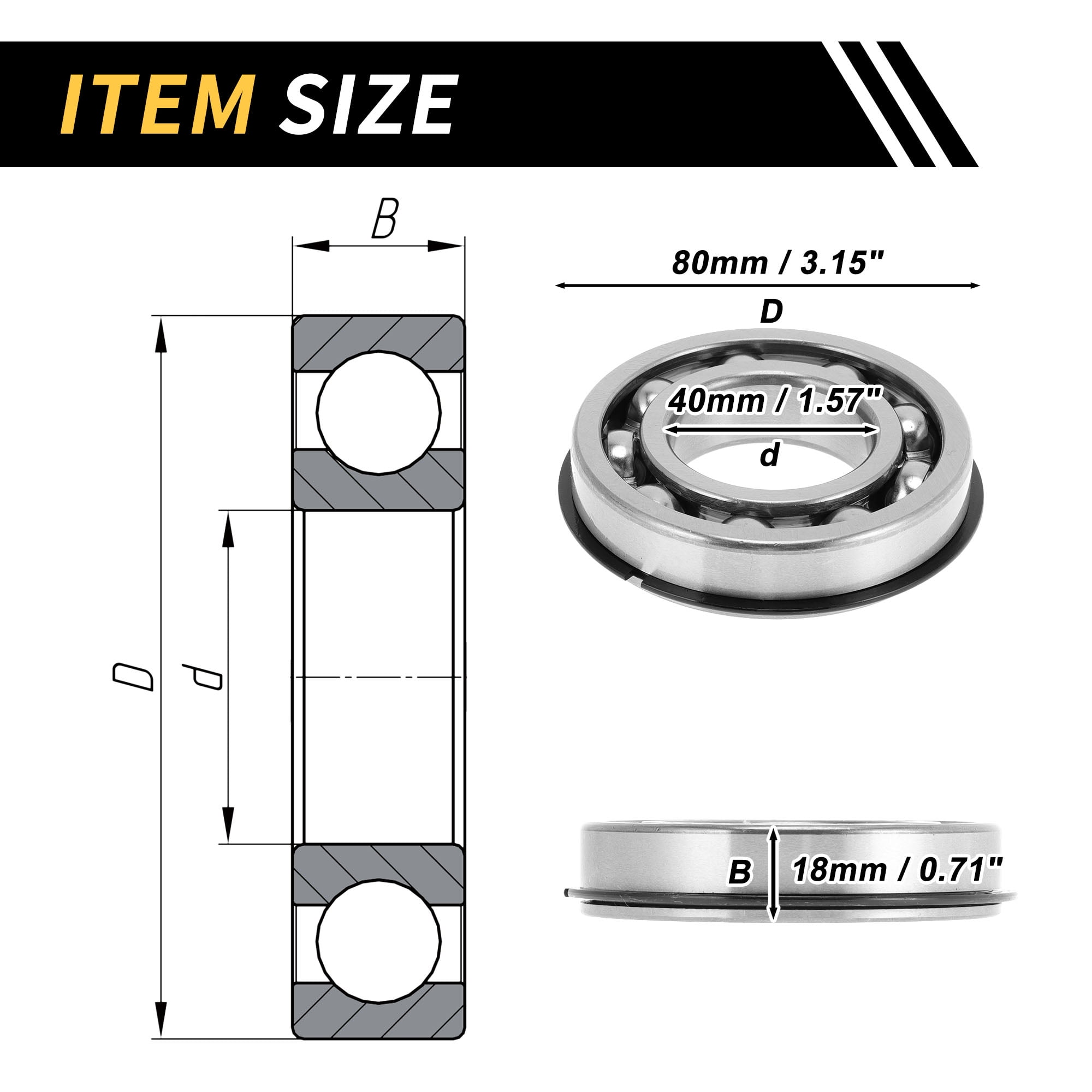 Unique Bargains 6208NR Deep Groove Ball Bearings 40x80x18mm P6 Open Type Lubricated Bearings 1 Pc Car Scooter Skateboard Wheel Universal Silver Tone