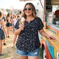 thumbnail image 3 of Agnes Orinda Women's Plus Size Peplum Tops Floral Half Placket Short Sleeves Casual Blouses 4X Black, 3 of 9