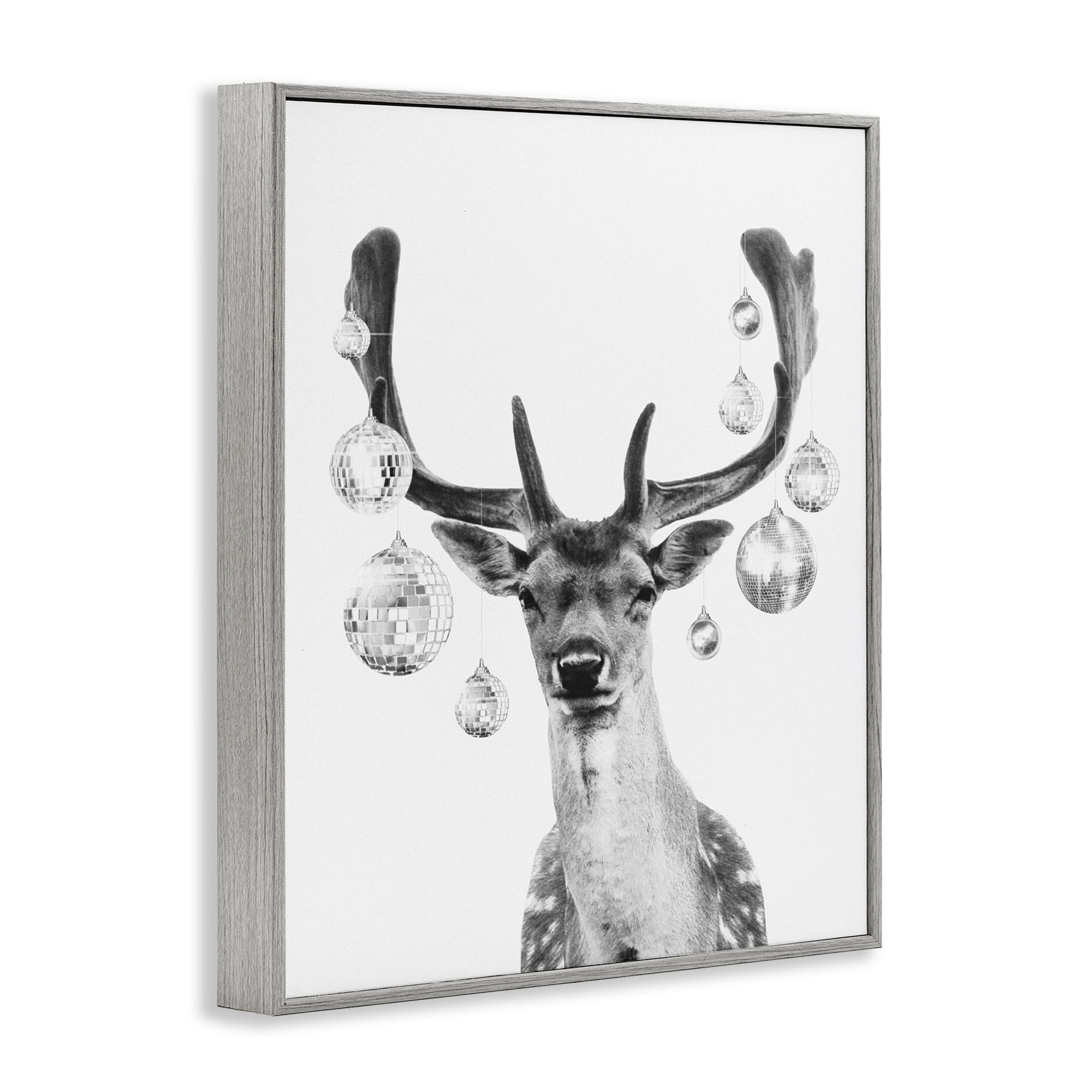 Stupell Industries Disco Balls & Fawn Animals & Insects Painting Gray Framed Art Print Wall Art, 11 x 14