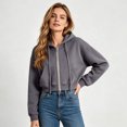 thumbnail image 6 of Womens Cropped Zip Up Hoodie Y2K Long Sleeve Sweatshirt Casual Loose Fit Jacket Dark Gray S, 6 of 7