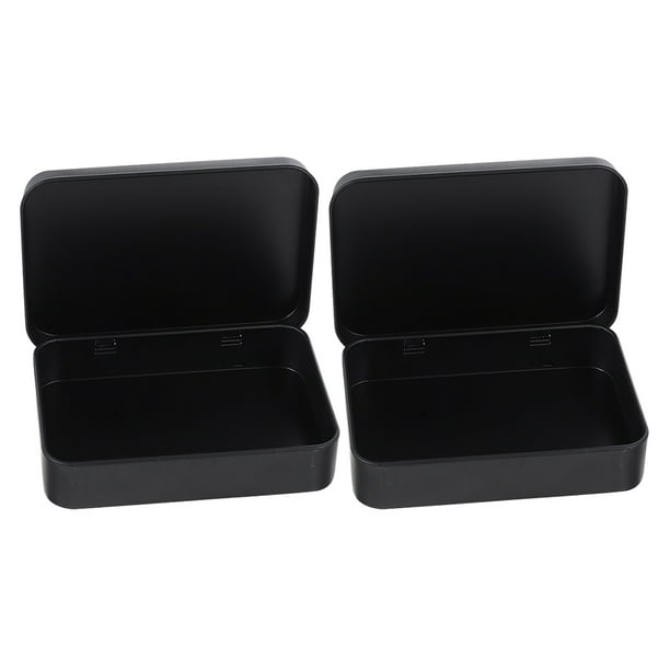 2 cajas de hierro vacías para guardar tarjetas de juego, organizador rectangular de metal, contenedor de hojalata, soporte para naipes, color negro