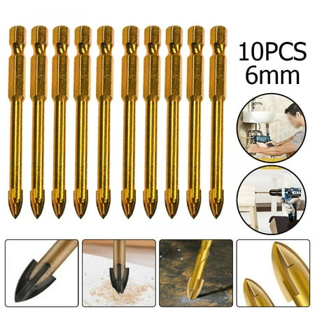 

LIKEM 10Pcs 6Mm Titanium Ceramic Tile Marble Glass Drill Bits Spear Head Hex Shank