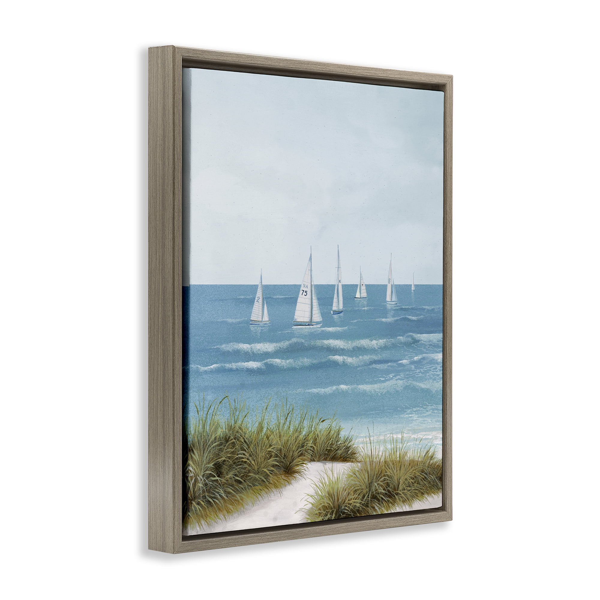Stupell Industries Sail Away Beach Seascape Brown Framed Floater Canvas Wall Art, design by Lorenzo Collective