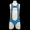thumbnail image 5 of Mens Blue Bodysuit Underwear One-Piece with Cut Out Design Stretchy Nylon Spandex Lingerie,Size 2XL, 5 of 9