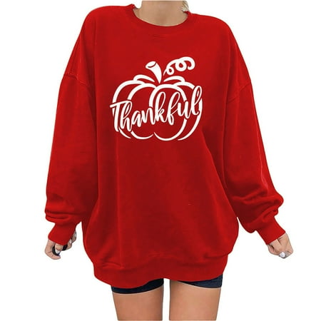 

Honeeladyy Clearance under 10$ Women s Fashion Thanksgiving Printed Loose Long Sleeve Blouse Round Neck Casual Pullover Tops Sweatershirt