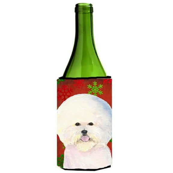 Bichon Frise Red And Green Snowflakes Holiday Christmas Wine bottle sleeve - 24 oz.