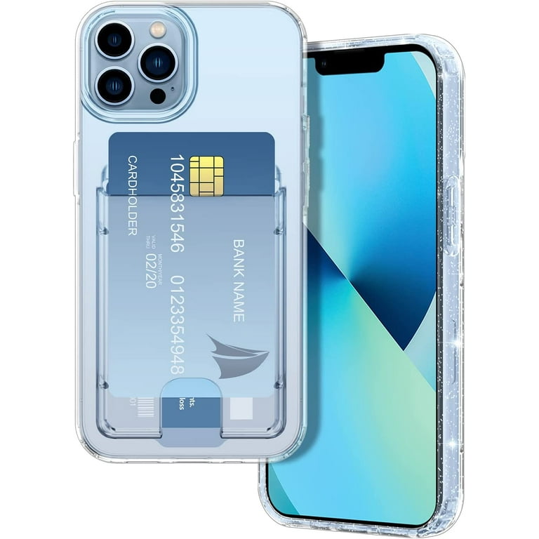 Petocase for iPhone 13 Pro Wallet Case,Card Holder Slot Ultra Bling Slim  Thin Clear Flexible TPU Gel Rubber Soft Skin Silicone Protective Phone Case