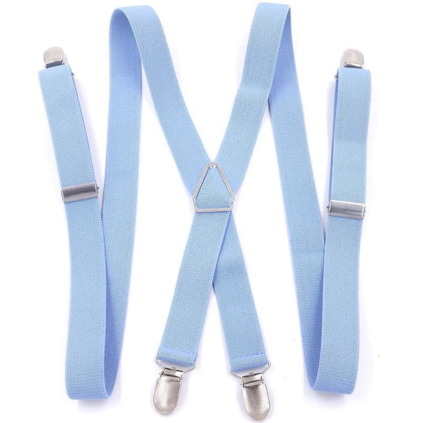 Minnieouse Suspender Pantalones Correa con 4 Pinzas Fotografía Adultos Elástico Crossover Pantalones Brace Cinturón Clip Banquete Boda Negocios Accesorios de disfraces Cielo azul