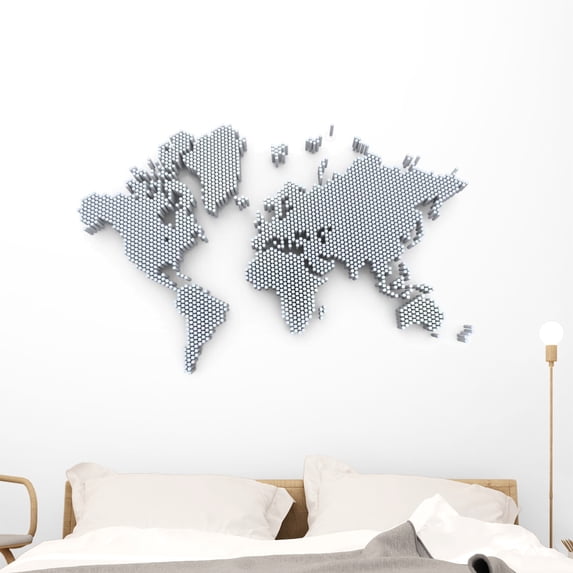 3D World Map Rendering Wall Decal by Wallmonkeys Peel and Stick Graphic (48 in W x 32 in H) WM347660