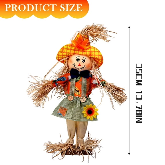 Clearance Sale | 13.78 Inch Handcrafted Pumpkin Witch Scarecrow Figurine, Rustic Thanksgiving Fall Decor