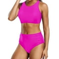 thumbnail image 4 of Kcodviy Bikini Taille Haute pour Femmes Maillot de Bain Ado Rehausseur Deux Pièces Ensemble de Shorts de Bain pour Femmes Maillots de Bain Vintage Maillot de Bain Deux Combishorts Maillots de Bain pour Femmes Pièce Rétro Froncé Taille Haute Ensemble Bikini à Imprimé, 4 of 8