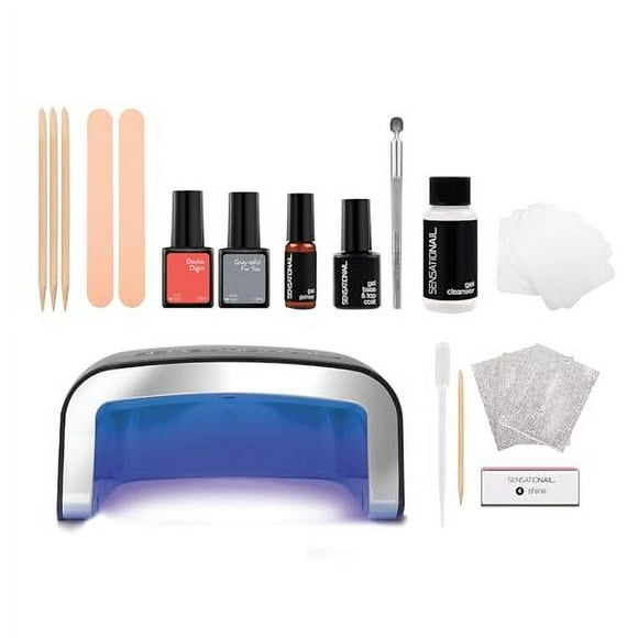Sensationail Clean Prep & Cure Gel Nail Polish Kit - Long-Lasting Salon Grade Manicure Kit with UV Lamp - Includes Primer, Base & Top Coat, Cleanser, and Manicure Essent