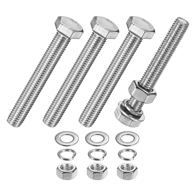 Uxcell 4-Pack Tornillo de Cabeza Hexagonal con Tuercas, Arandelas Planas y de Bloqueo M10x75mm