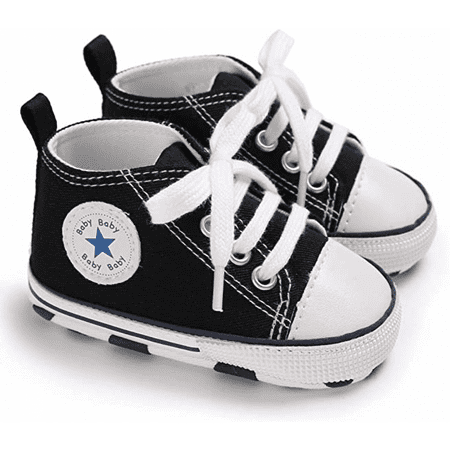 

Rush Baby Girls Boys Canvas Sneakers Soft Sole High-Top Ankle Infant First Walkers Crib Shoes--- Black（12cm） S514