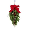 thumbnail image 3 of Artificial Christmas Hanging Swags 27 Inch Faux Norfolk Pine Teardrop Ornament with Bells, Bowknot and Red Berries for Xmas Front Door Stairs Fireplace Home Holiday Indoor Outdoor Decor, 3 of 7