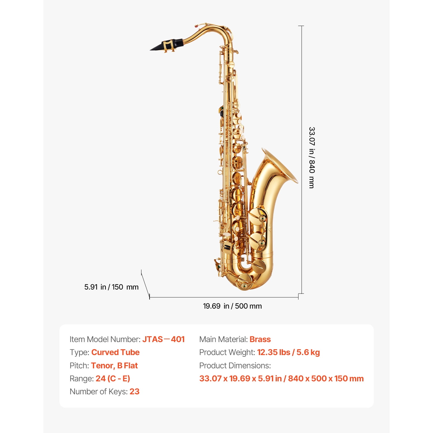 KFFKFF B Flat Tenor Saxophone, Brass Instrument Starter Set with Case, Mouthpiece, Straps, Cleaning Cloth, Gloves, Neck Strap, 23 Keys, Ideal for New Players, Gold
