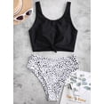 thumbnail image 3 of ZAFUL for Women Knot Dalmatian Print High Waisted Tankini Swimsuit Black 2XL, 3 of 7
