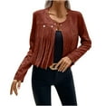 thumbnail image 2 of Gifts Womens Fringe Jacket Suede Coats for Women Party Club Fashion Solid Tassel Cropped Coat Long Sleeve Button Fall Lightweight Faux Leather Outwear Winter Fringe Jacket, 2 of 7