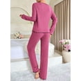 thumbnail image 3 of Women's 2 Piece Lounge Set Ribbed Pajamas Set Long Sleeve Sleepwear Fall Winter Loungewear Outfits Matching Clothes, 3 of 7