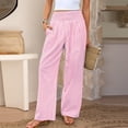 thumbnail image 7 of Women's Boho Chic Gingham Trousers with Elastic Smocked Waists and Flowy Wide Legs Cute Casual Trousers with Pockets Pink XL, 7 of 7