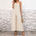 thumbnail image 2 of JULMCOMO Jumpsuits for Women Scoop Neck Adjustable Spaghetti Strap Loose Fit Summer Romper Low Back Sleeveless Wide Leg Flowy Jumpsuits Beige L, 2 of 7